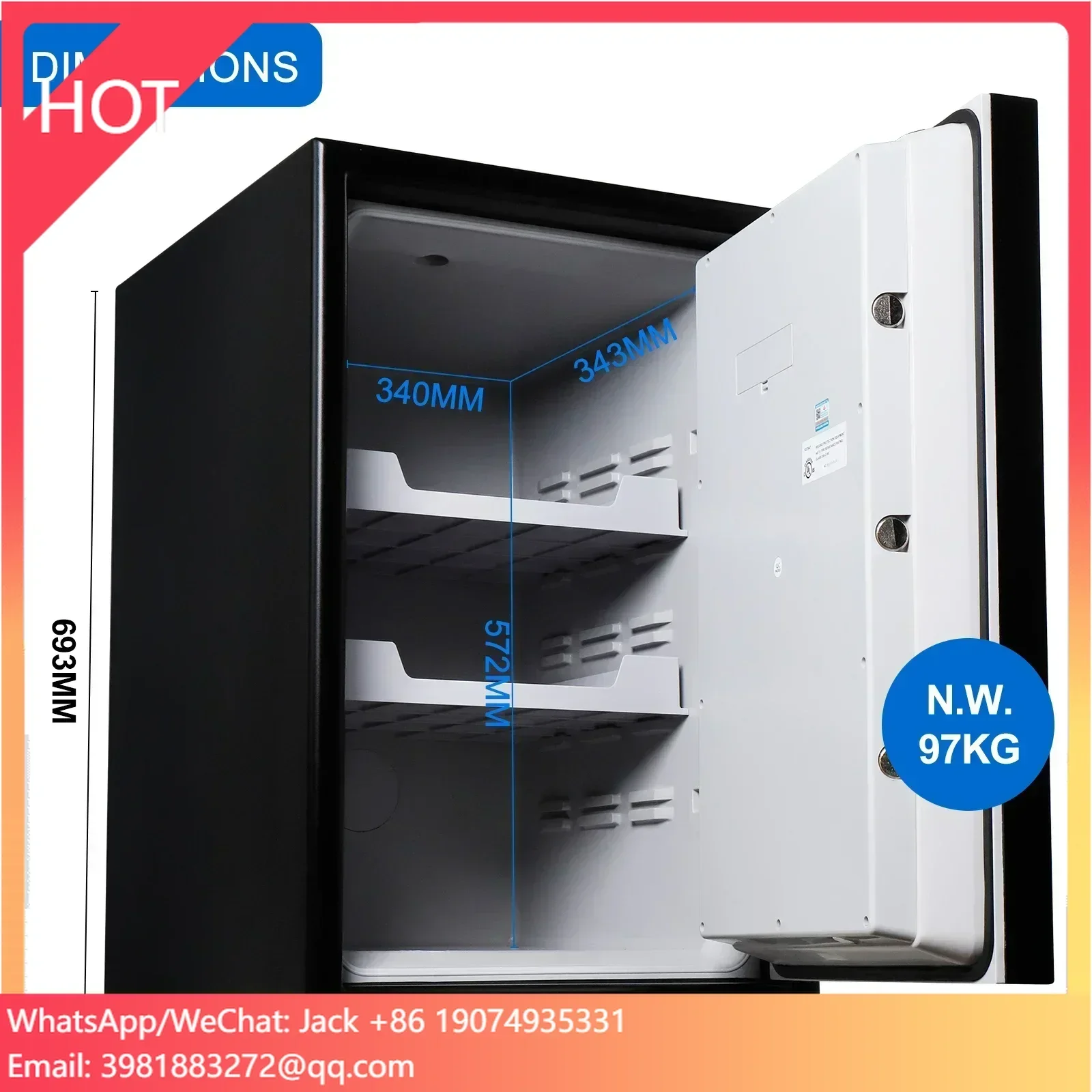 Waterproof Safety Box Safe Fire-Resistant Safe Deposit Box Large Metal Fire And Water Proof Money Safe For Home Business -3245ST