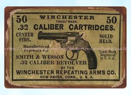 Winchester 32 Cal Center Fire caliber cartridges firearm ammo metal tin sign