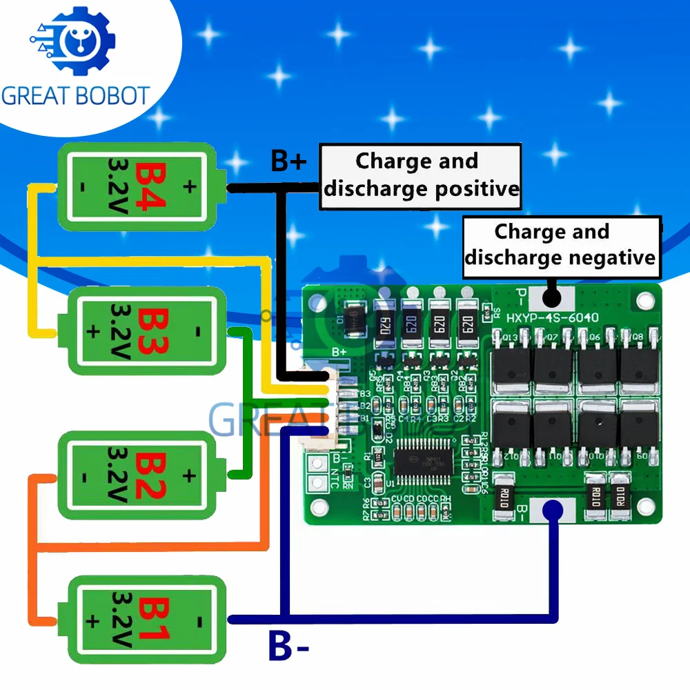 BS 4S 20A 12.8V 14.4V 32650 32700 Lifepo4 Battery Balanced BMS for Electric Boat Uninterrupted Power Supply 12V Car Battery