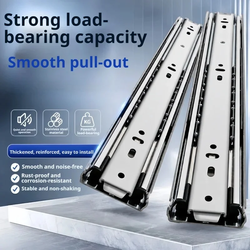 Cabinet Keyboard Tray Hardware: 3-Section Stainless Steel Drawer Slides, Soft Close Silent Hydraulic Full Extension Slide Rails