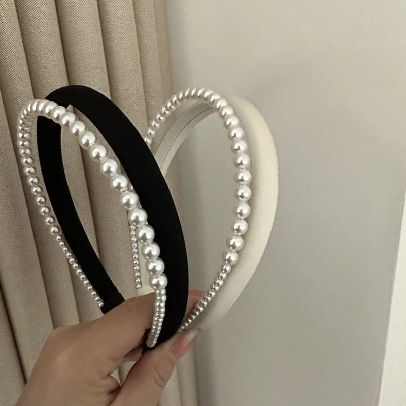 

Double-Layers Headband Pearls for Ladies Elegant Headdress High End Making Hair Accessories Solid Fabric Hairband Party Headwear