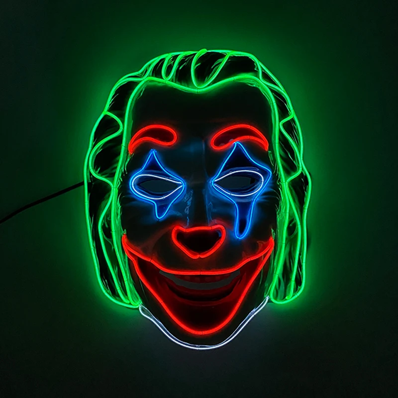 

2024 LED Clown Glowing Party Mask Halloween Masquerade Party Cosplay Joker Maks Funny Horror Mask Glow Party Supplies