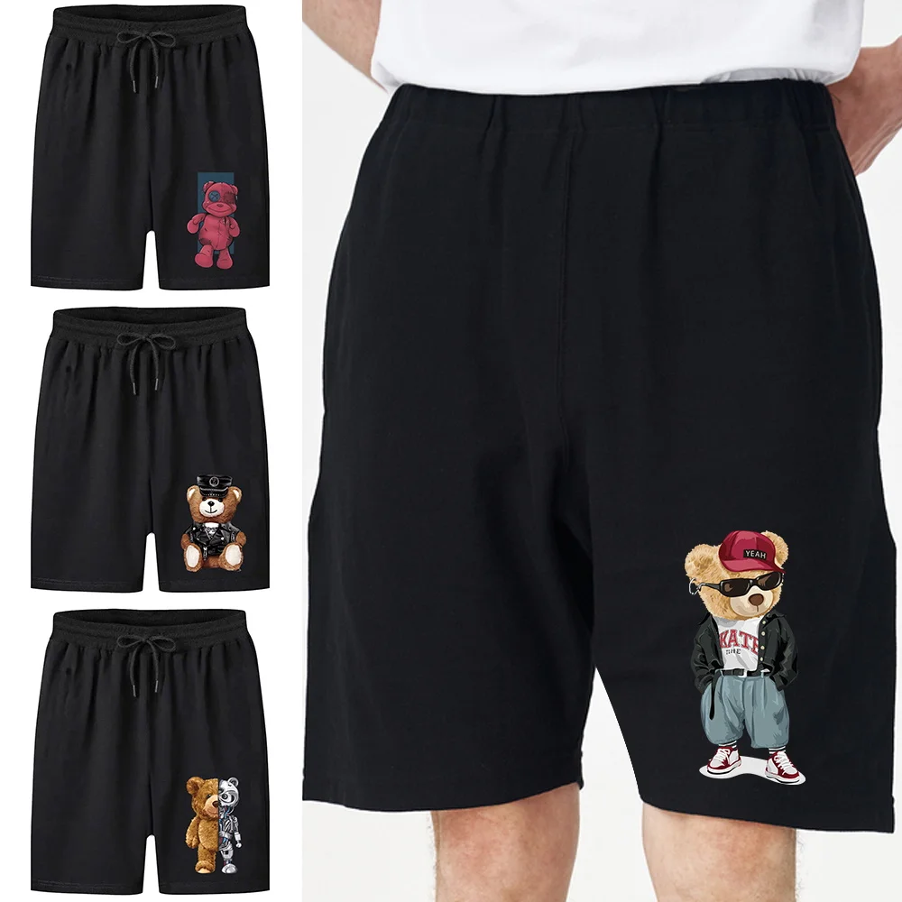 

Новинка 2022, Модные дышащие шорты для бега, Свободные повседневные мужские летние пляжные шорты для фитнеса с рисунком медведя