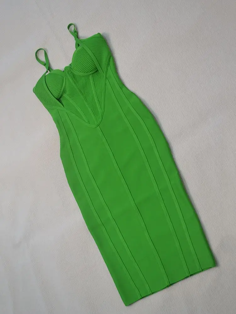 Ailigou-vestido Midi ajustado sin mangas para mujer, traje Sexy con cuello en V, color verde, elegante, para fiesta de celebridades, 2023