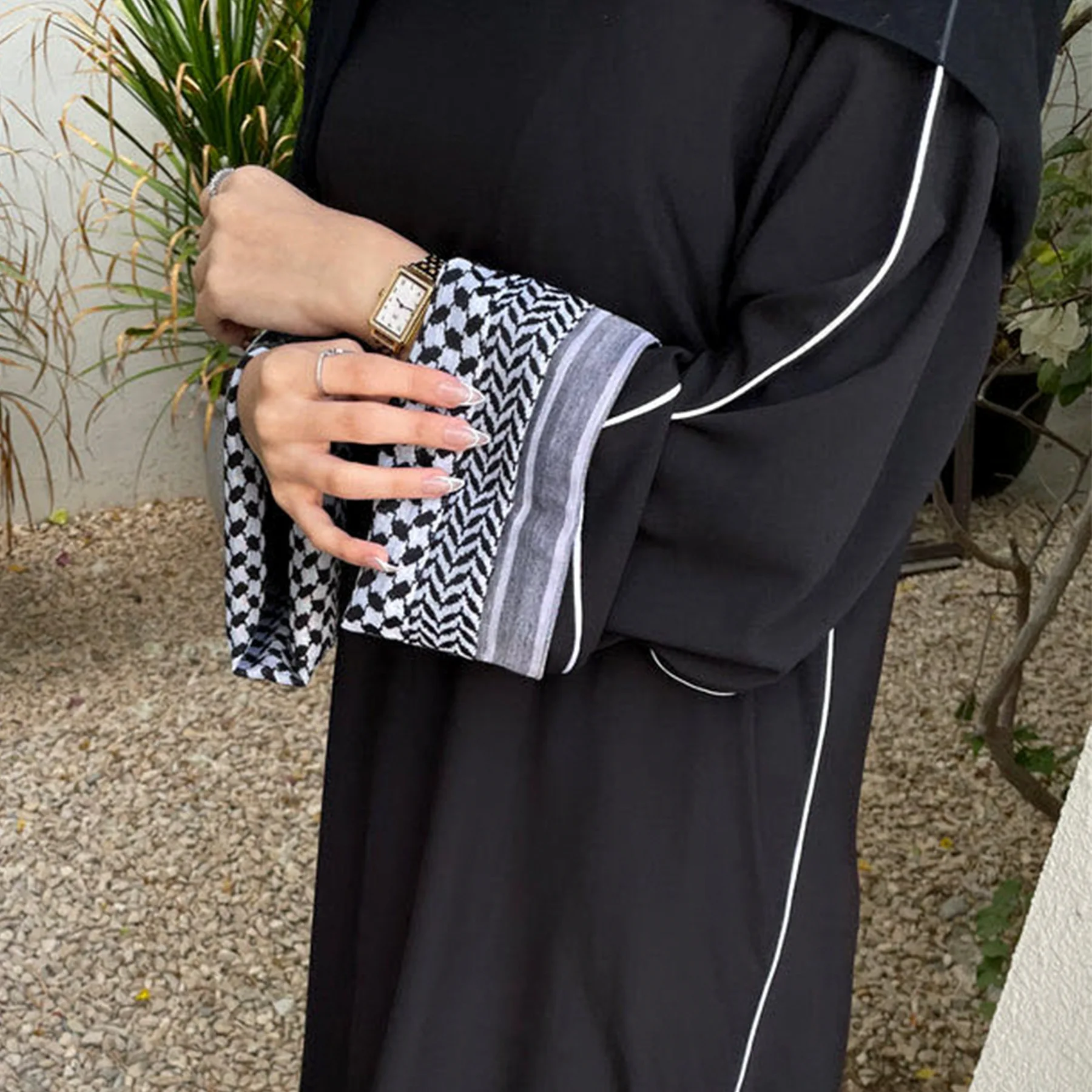 

Ramadan Keffiyeh Cotton Linen Abaya Closed Muslim Hijab Dress Eid Arab Palestine Abayas for Women Dubai Luxury Islam Kaftan Robe