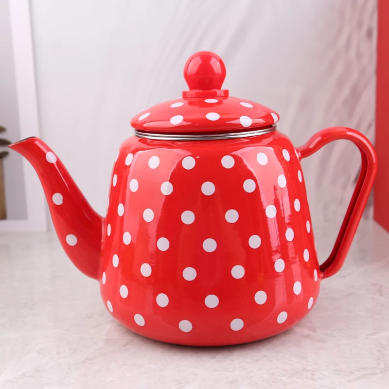 Chinese National Style Enamel Teapot Household Antique Enamel Kettle High Temperature Resistant Boil Overglaze Color Coffee Pot