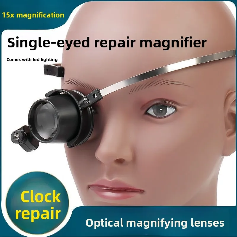 Watch repair special 15 times clip eye strap led light magnifying glass short distance high definition portable eye size mirror