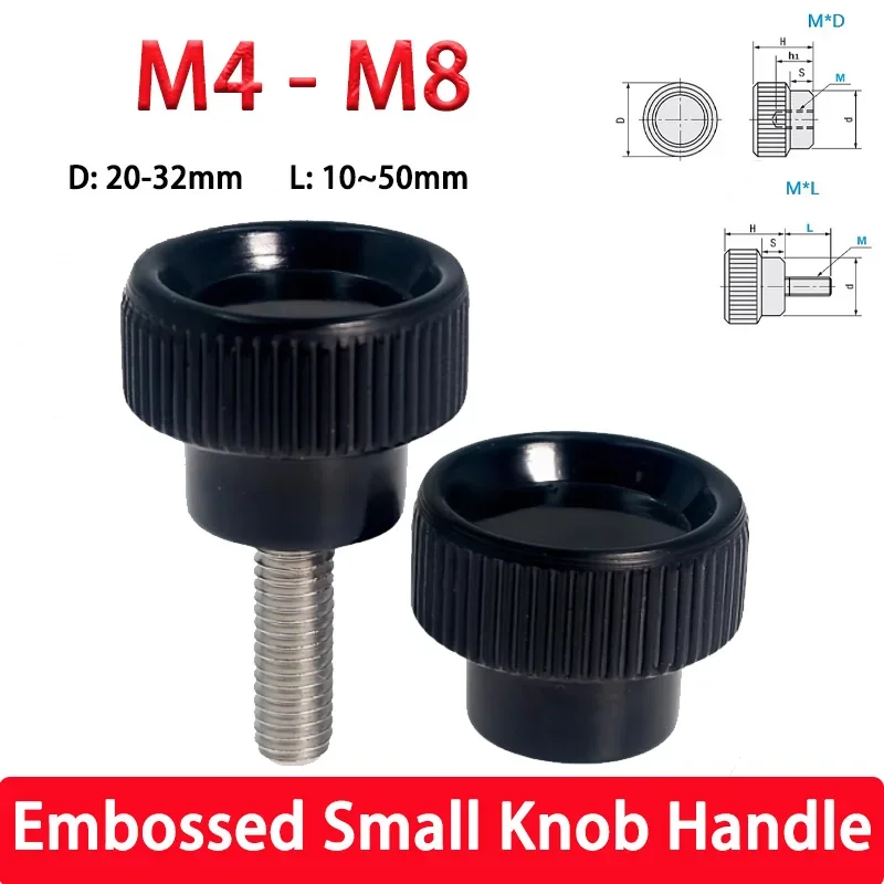 1pcs Male Thread Black Small Knob Embossed Handle C-NAF/NAM4/5/6/8 PF Striped Handle HAU08/09-M4M5M6M8 Female Thread