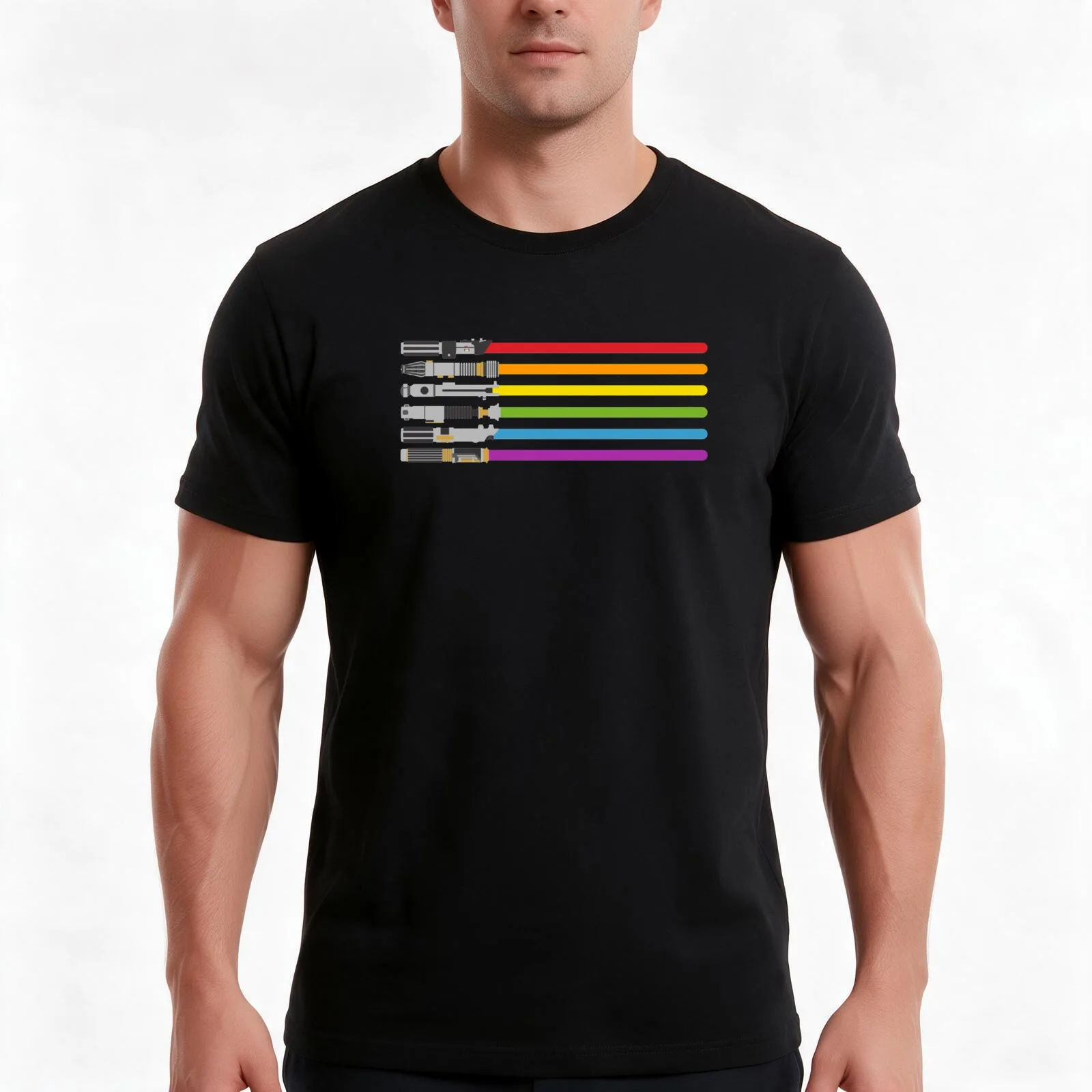 Lightsaber Rainbow Essential T-Shirt Summer Casual Cotton Tee Oversized Streetwear Tops Vintage Graphic Print 100% Cotton