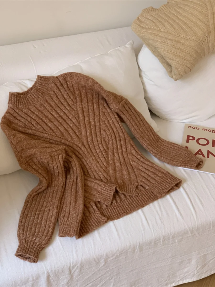 سترة محبوكة فضفاضة مجوفة من Thiened بتصميم علوي مع نسيج حاشية ونمط غير منتظم طويل Sve مستدير Ne #4