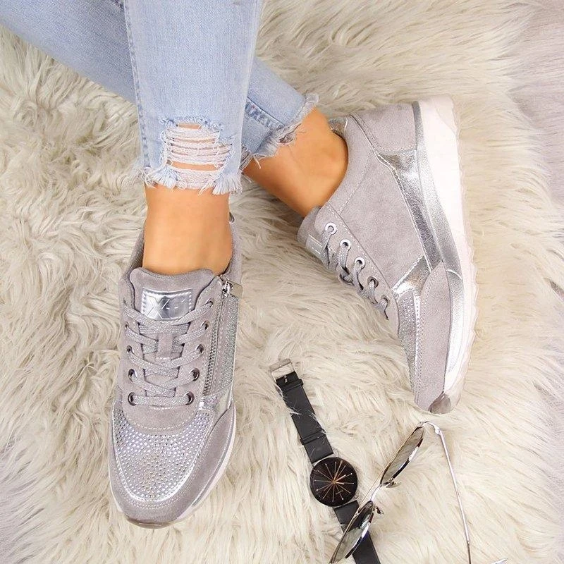 Women Casual Shoes 2020 New Fashion Wedge  Flat Shoes Zipper Lace Up Comfortable Ladies Sneakers Female Vulcanized Shoes