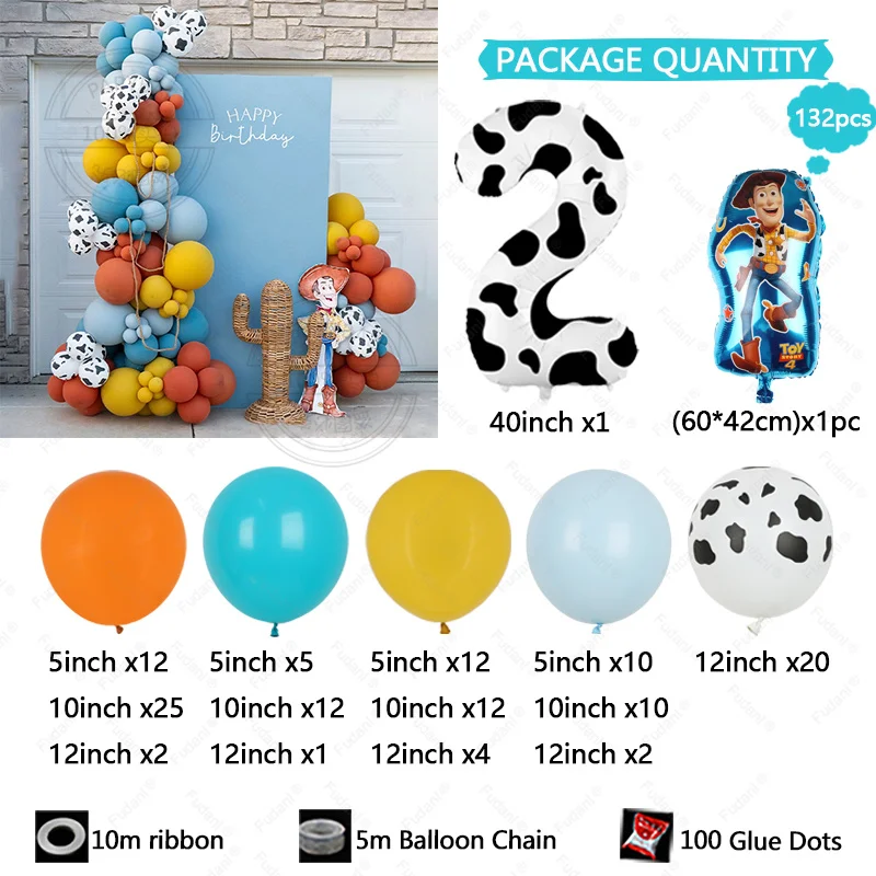132 pçs ocidental cowboy toy story tema woody festa vaca balões com números de vaca 1-9 chá de bebê gênero revelar decoração de casamento