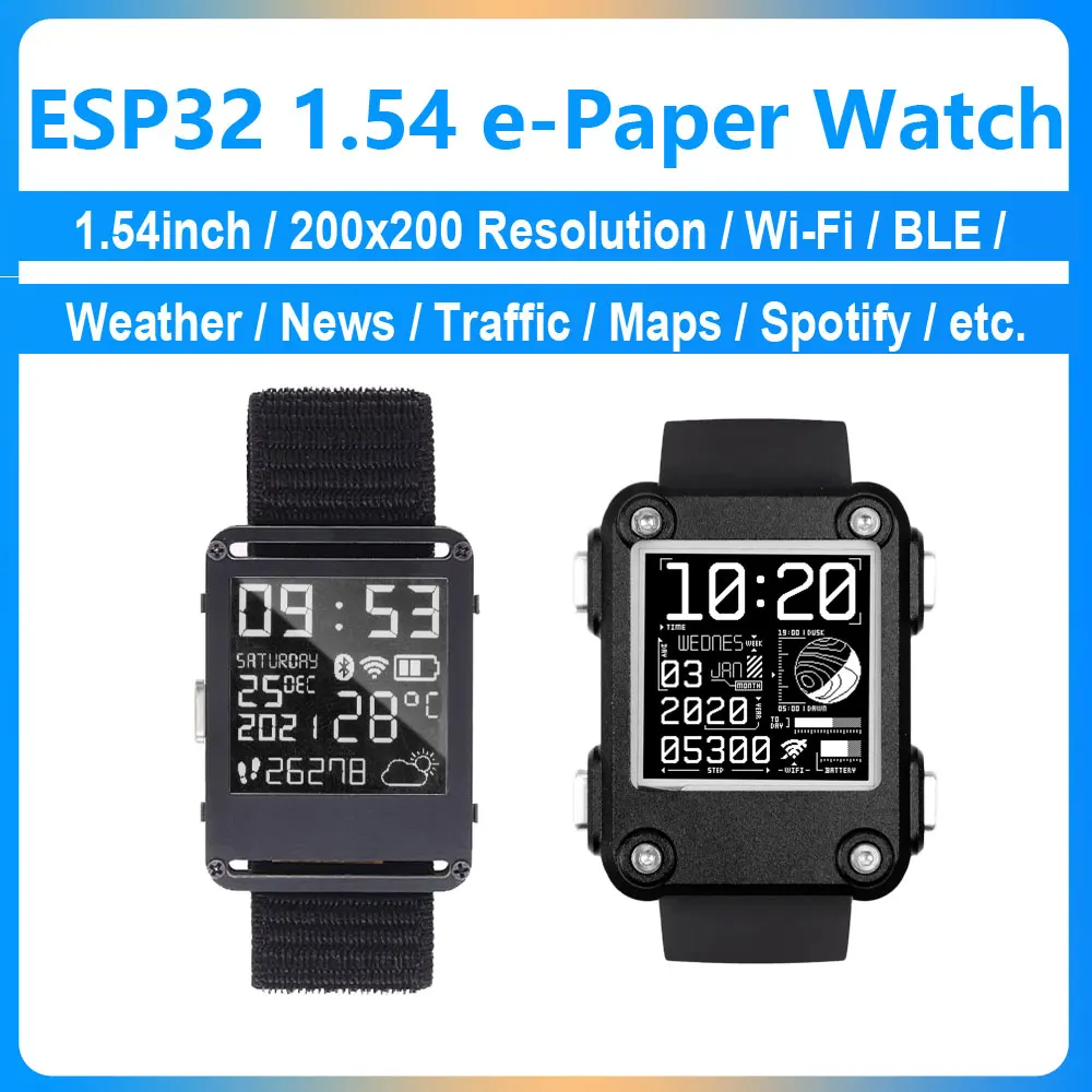 ESP32 1.54 inch E-Paper Smart Watch display Screen 200x200 pixel Ultra-low power Weather News For Arduino/Micropython/RTOS