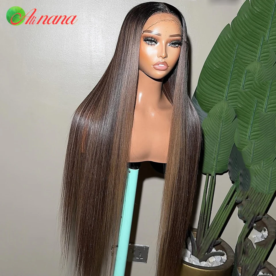 

Highlight Brown Colored 13x6 Transparent Lace Frontal Wig Straight Pre-Plucked 12A Grade Lace Closure Human Hair Wig For Women