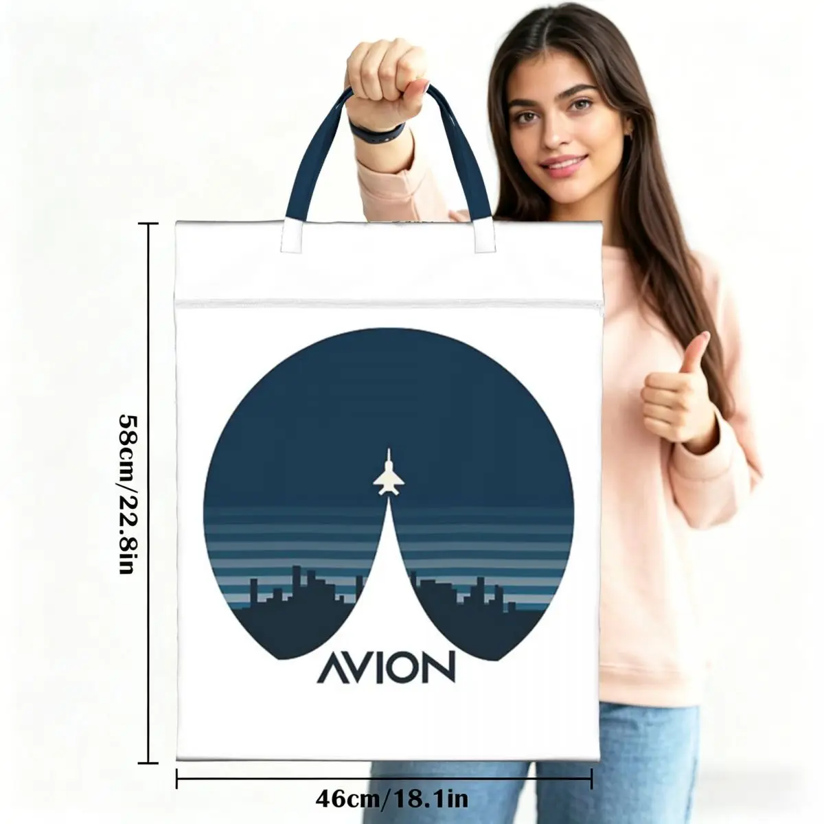 Aviation Fighter Aircraft Above The City Travel Laundry Bag Waterproof Reusable Dirty Clothes Pouch Gym Vacation Washing Basket