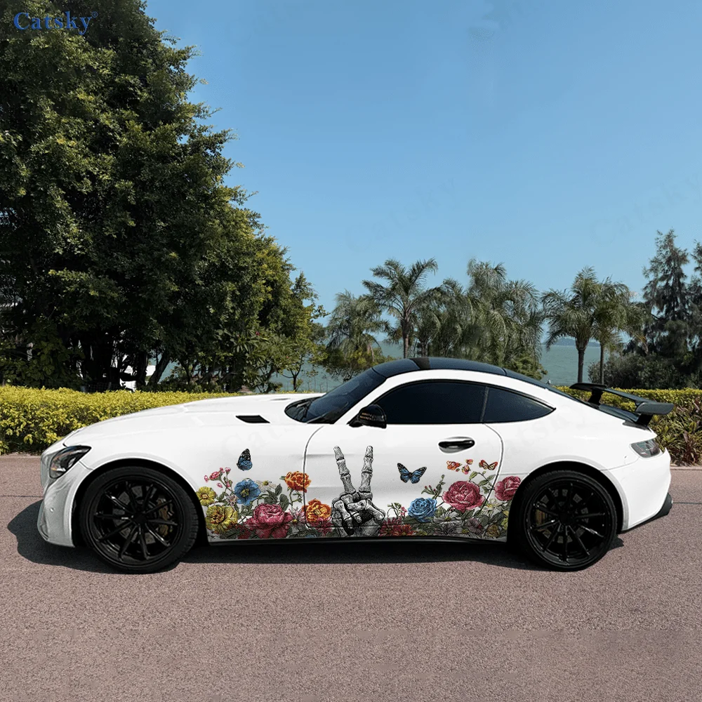 Hand Bone Colorful Flowers Car Vinyl Wraps Decal Self-adhesive PVC Sticker Suitable for Trucks SUV Decor Auto Accessories Gift