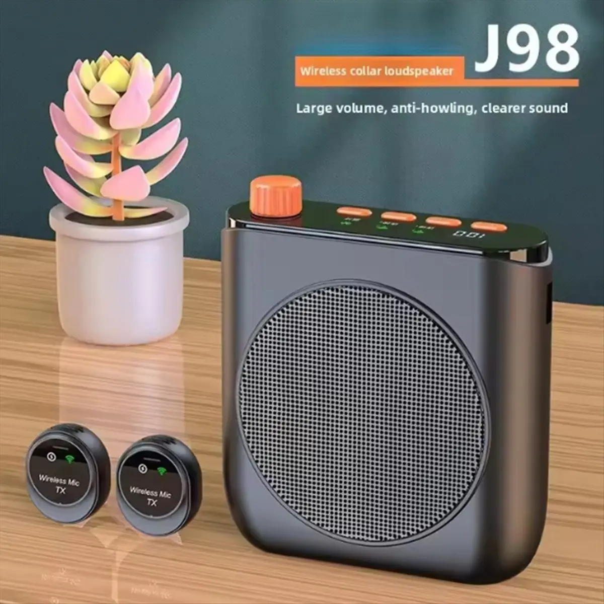 J98 Wireless Voice Amplifier with Lavalier Mic, Clip-on Bluetooth Speaker with Charging Case for Teaching & Streaming