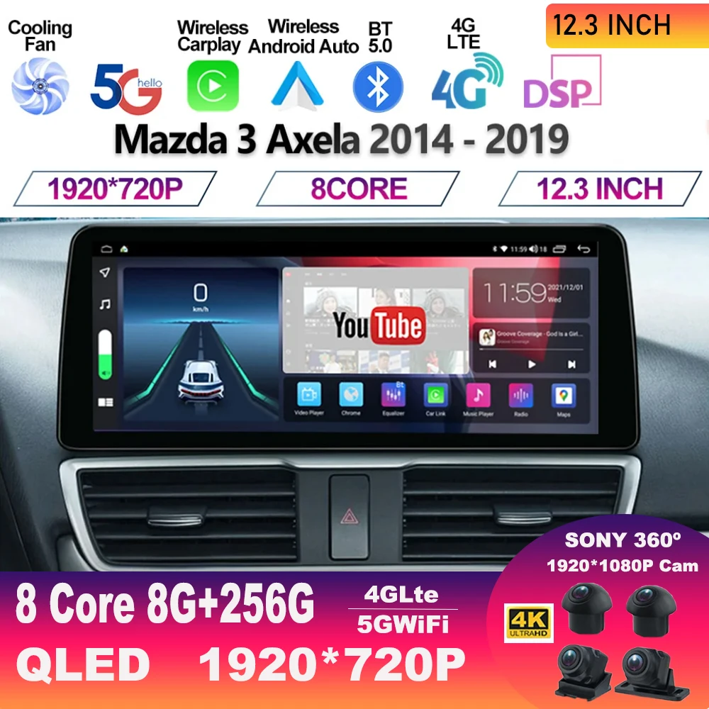 

12.3 Inch Screen For Mazda 3 Axela 2014 - 2019 Car Radio Multimedia Android 13 Player GPS Navigation Video Stereo Audio Carplay