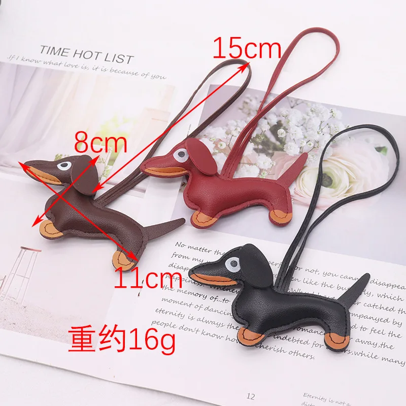 Fashion Dachshund Dog Keychain PU Leather Puppy Animal Pendant Keyring for Women Bag Ornament Valentine Day Gift