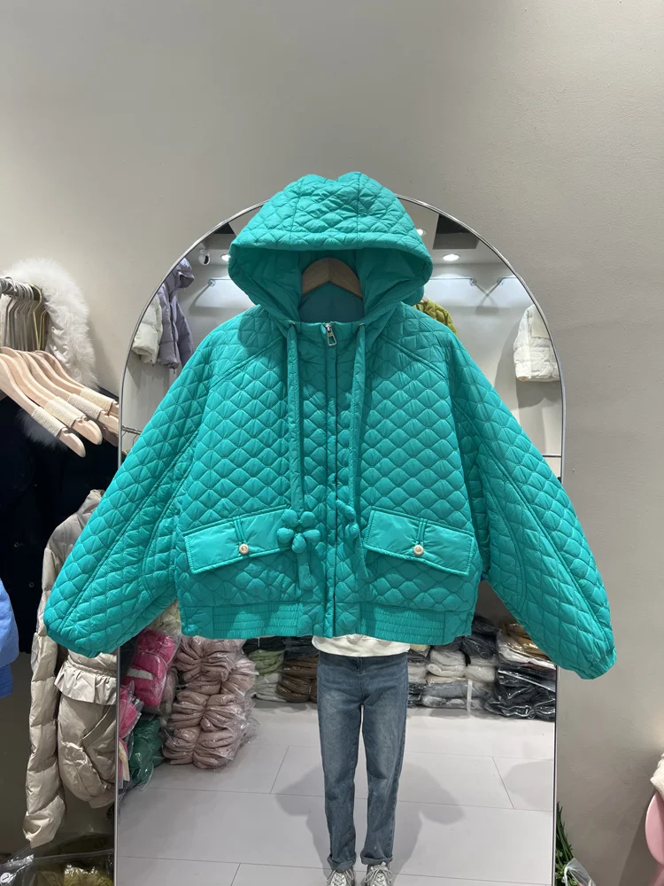 Big Loose Fit Green Size Down Jacket New Hooded Long Sleeve Warm Women Parkas Fashion Tide Autumn Winter 2023