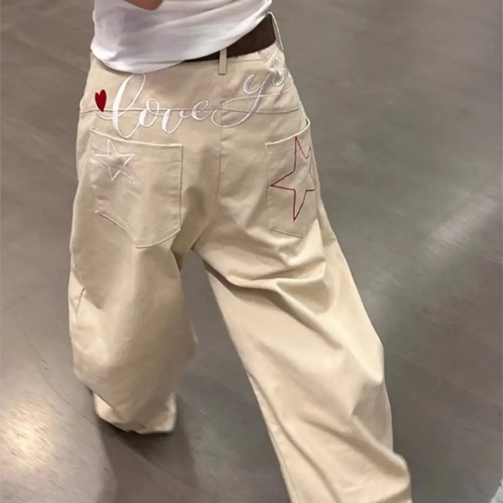 الملابس النسائية عالية الخصر الدينيم الجينز فضفاض فضفاض كاوبوي السراويل الرجعية واسعة الساق السراويل الفتيات