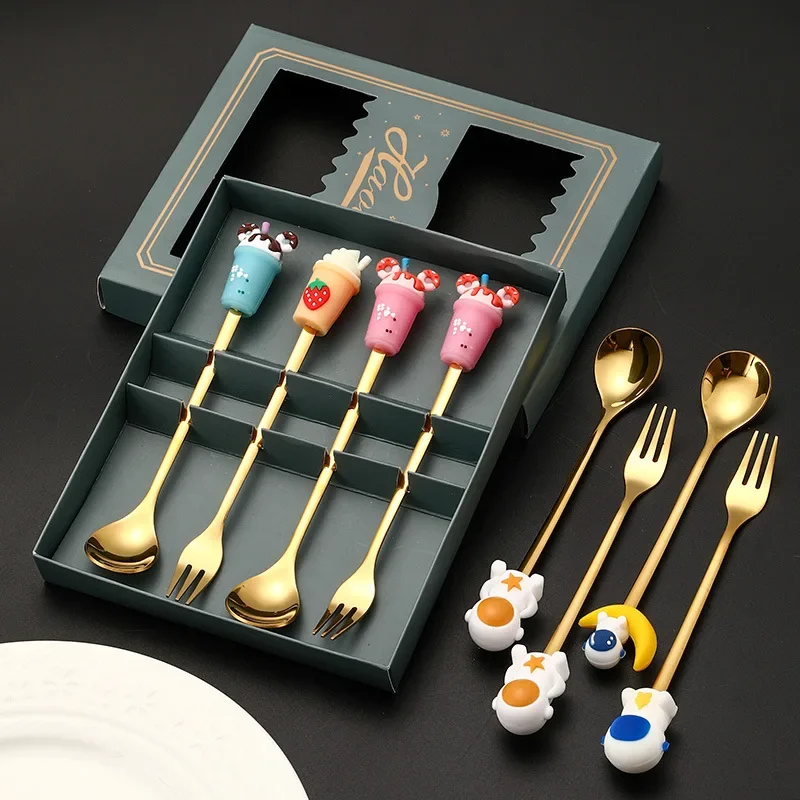 Stainless Steel Coffee Spoon Round Head Spoon Astronaut Style Spoons Forks Honey Dessert Gift Mixing Spoon Bento Accessories