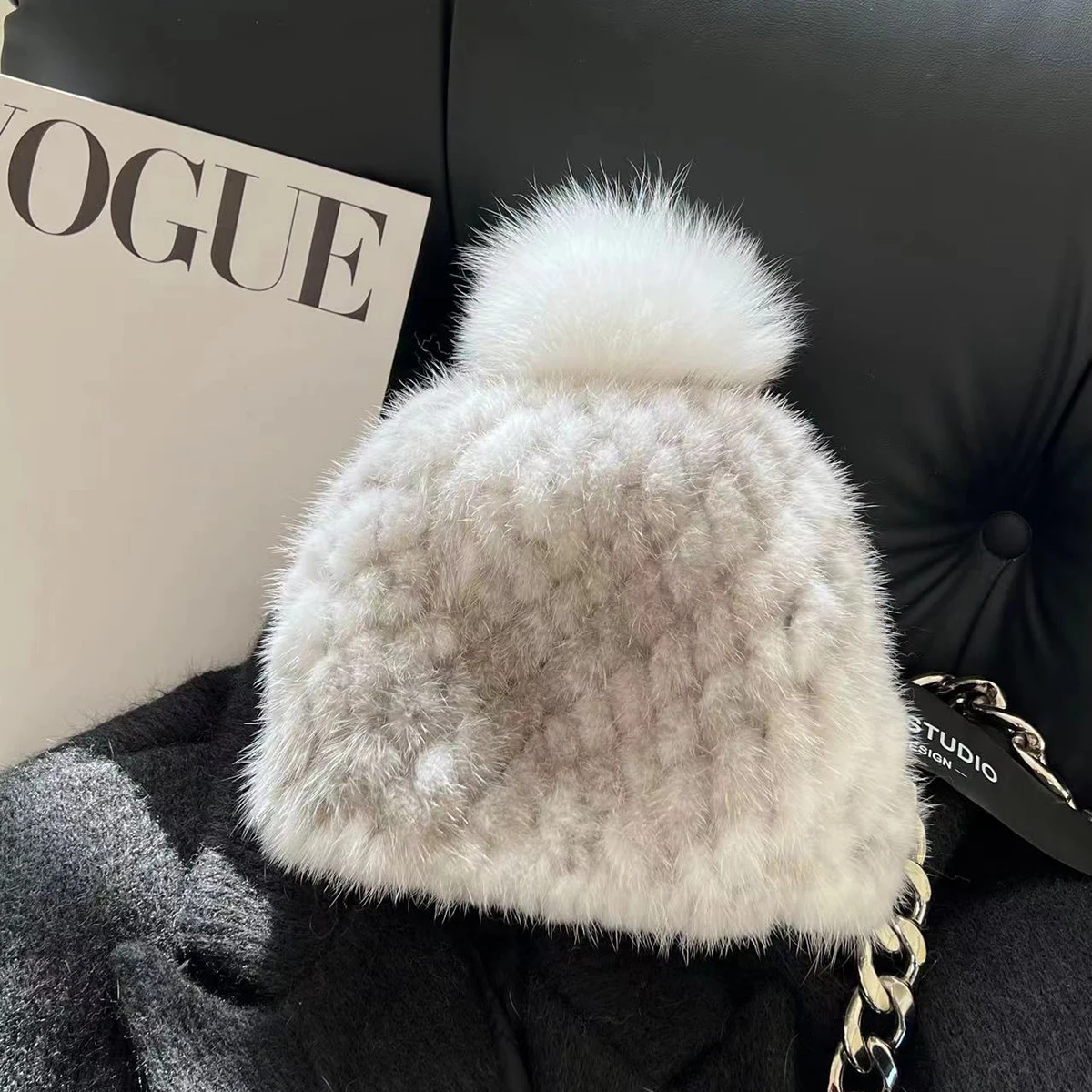 New Arrival Women Fashion Knitted Real Fur Hats Ladies Winter Warm Elastic Natural Mink Fur Hat Girl Fox Fur Pompoms Caps