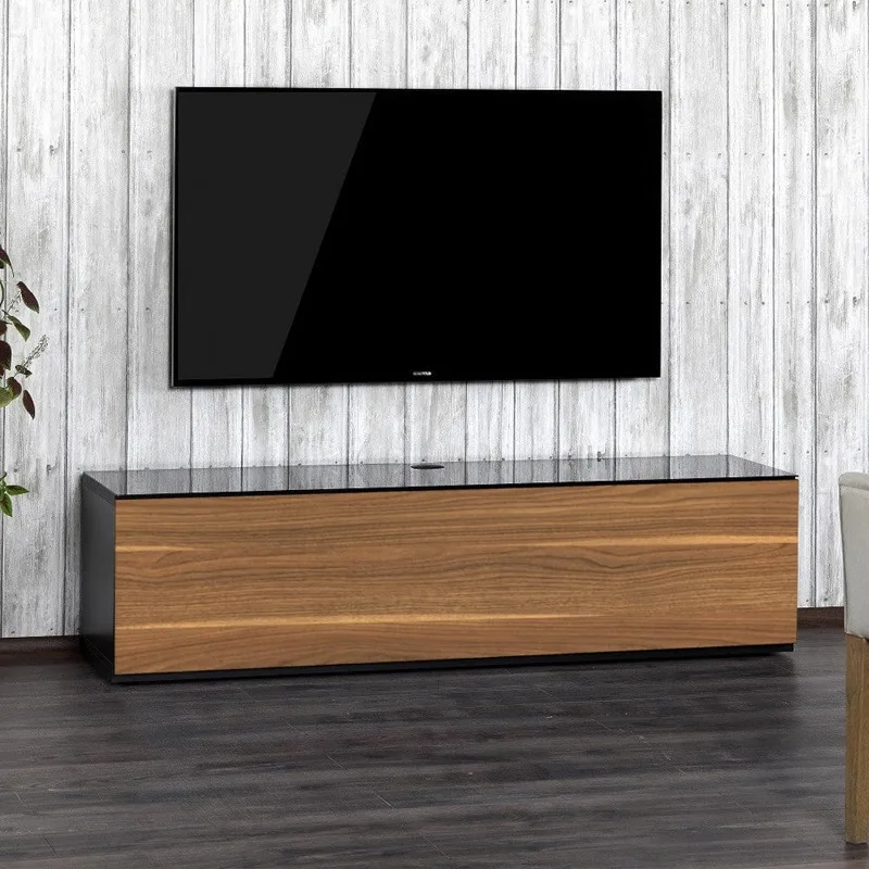 Premium TV Stand for Living Room - Luxury Wood & Glass TV Console with 6 Shelves - Modern Media Furniture with Hidden Wheels