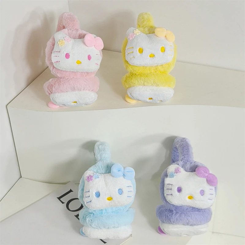 Orejeras bonitas de dibujos animados Sanrio Hello Kitty para niños, orejeras para niñas, bebés, otoño e invierno, cálidas, a prueba de viento, protección de felpa, calidez para los oídos