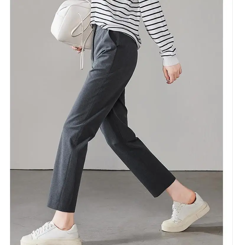 Boweylun Autumn New Slim Commuter Casual Nine-minute Trousers Famle Solid Colour Fashion Suit Trousers Women