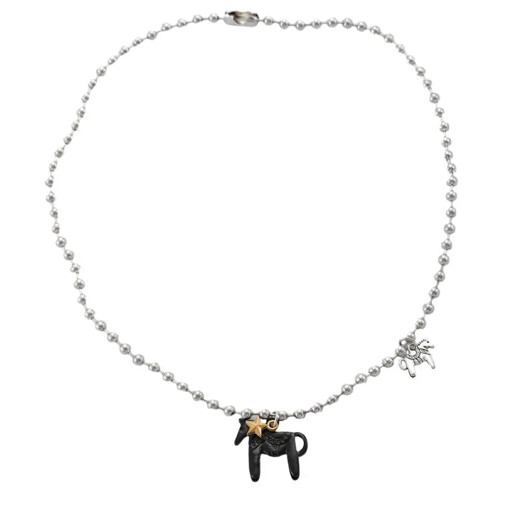 Silver Enamel Colt Horse Pendant Necklaces Alloy Plated Beads Chain Chokers Funny Classic Zodiac Animal Necklaces for Women
