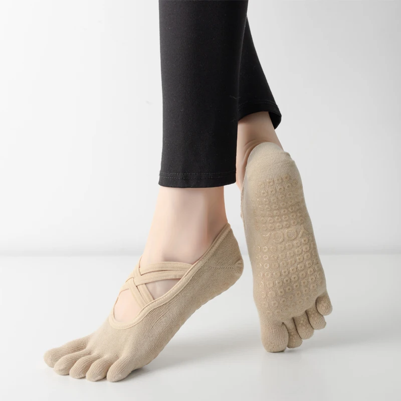 Neue Frauen Anti Slip Pilates Socken Fünf Kappe Silikon Non-Slip Yoga Socke Verband Ballett Tanz Damen Fitness Sport baumwolle Socke – Detail 11