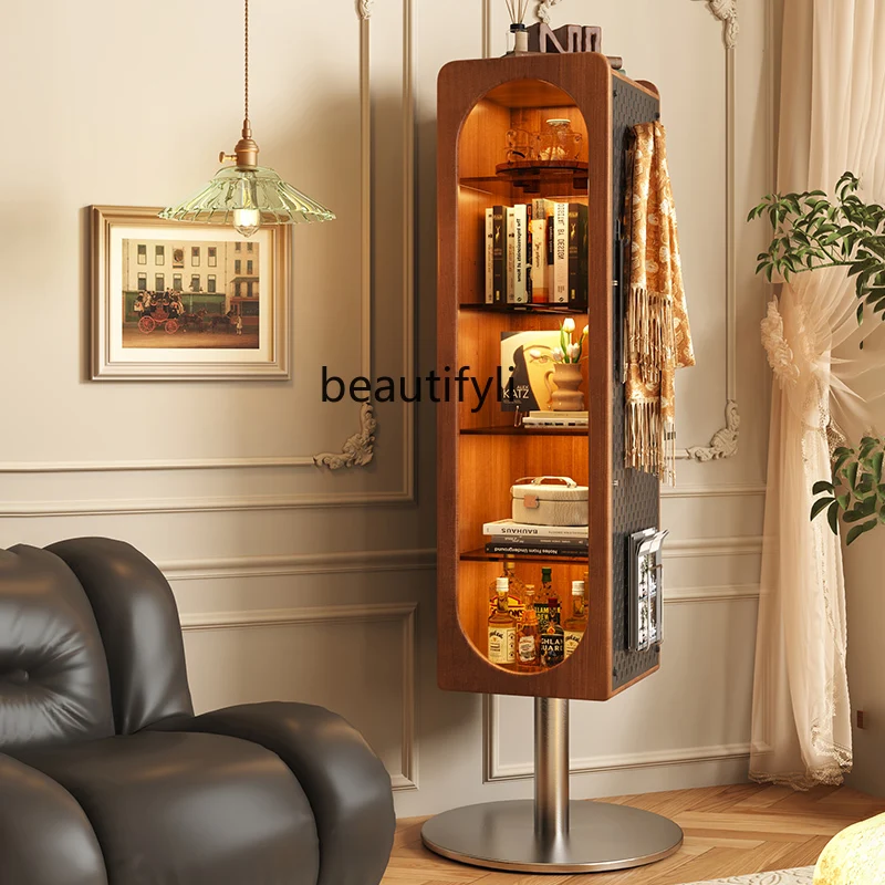 Retro Solid Wood Dressing Mirror Home Bedroom Rotating Wire-Wrap Board Full-Length Mirror Floor Full Body Mirror Cabinet