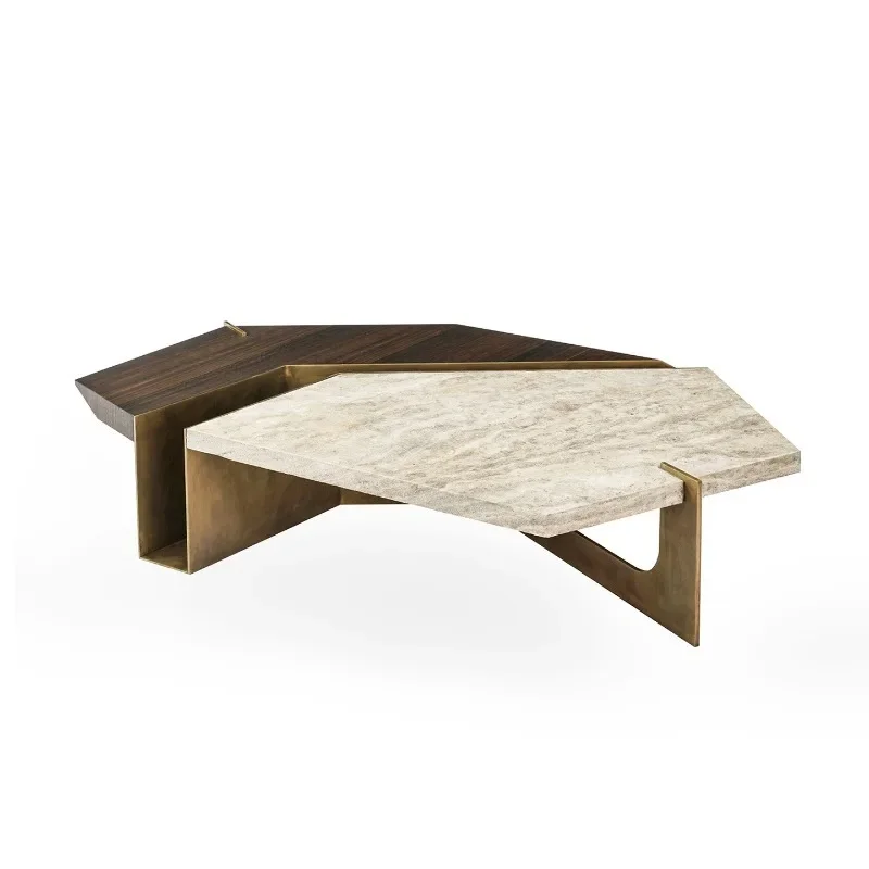 Creative art splicing stainless steel tea table marble living room home modern light luxury high-end irregular coffee table