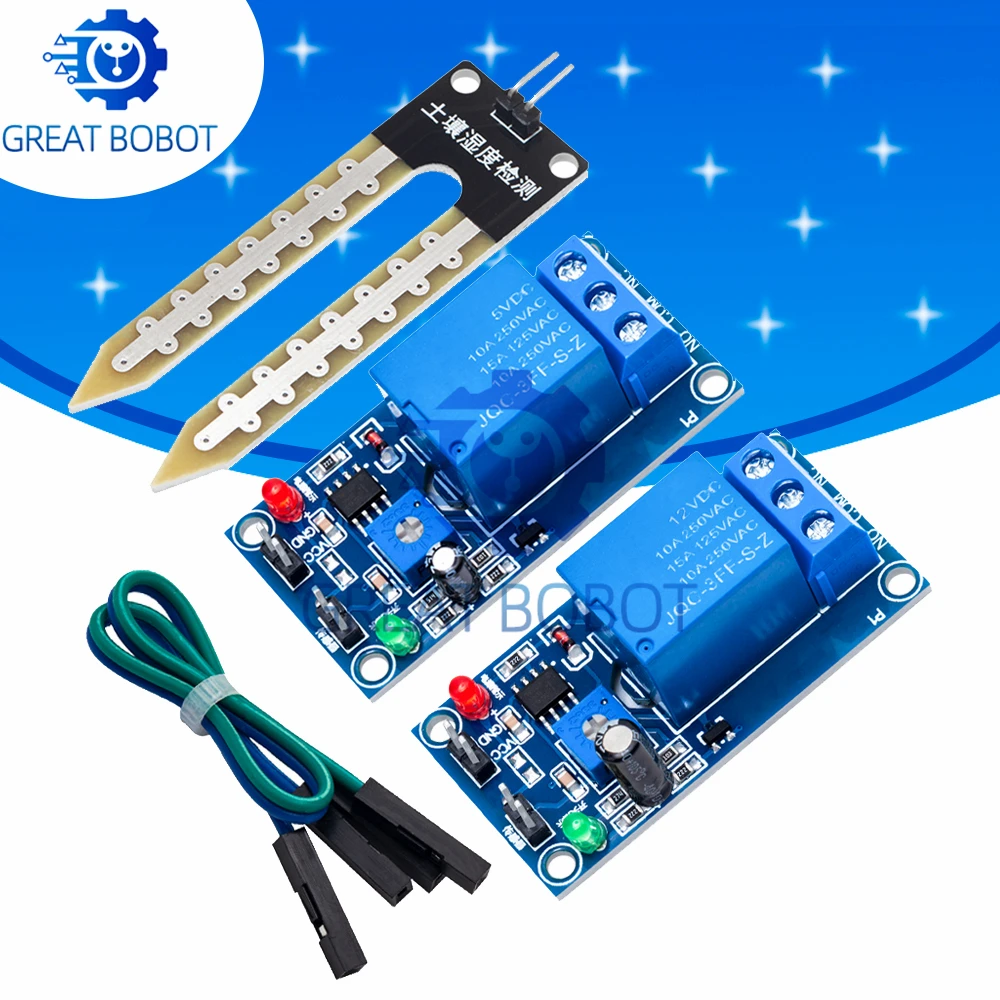Soil Moisture Detection Relay Control Module 5V/12V, Automatic Irrigation Controller for Garden Plants