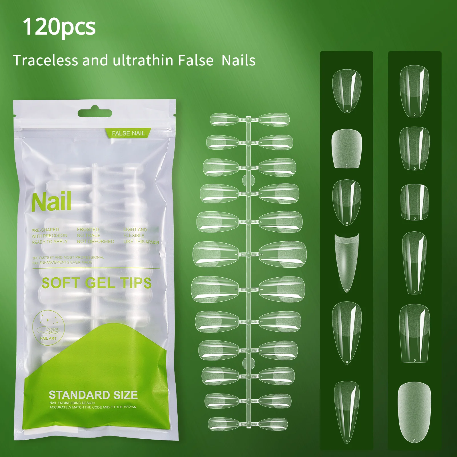 120pcs/Bag Ultrathin Traceless False Nails Ballet Coffin Multiple Shapes Press On Tips Full Cover Nail Extension Tool
