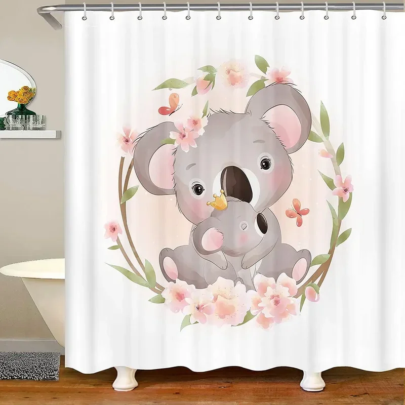 Koala Shower Curtain Pink Kawaii Little Koala Tree Bear Cute Animals Bathroom Sets Floral Butterfly Natural Rustic Bath Curtains