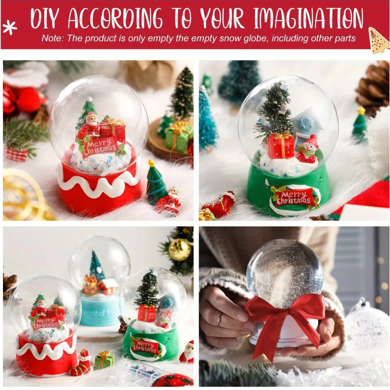 DIY Snow Globe Kit Clear Plastic Christmas Ornaments Lightweight White Display Containers Home Decor Craft Storage