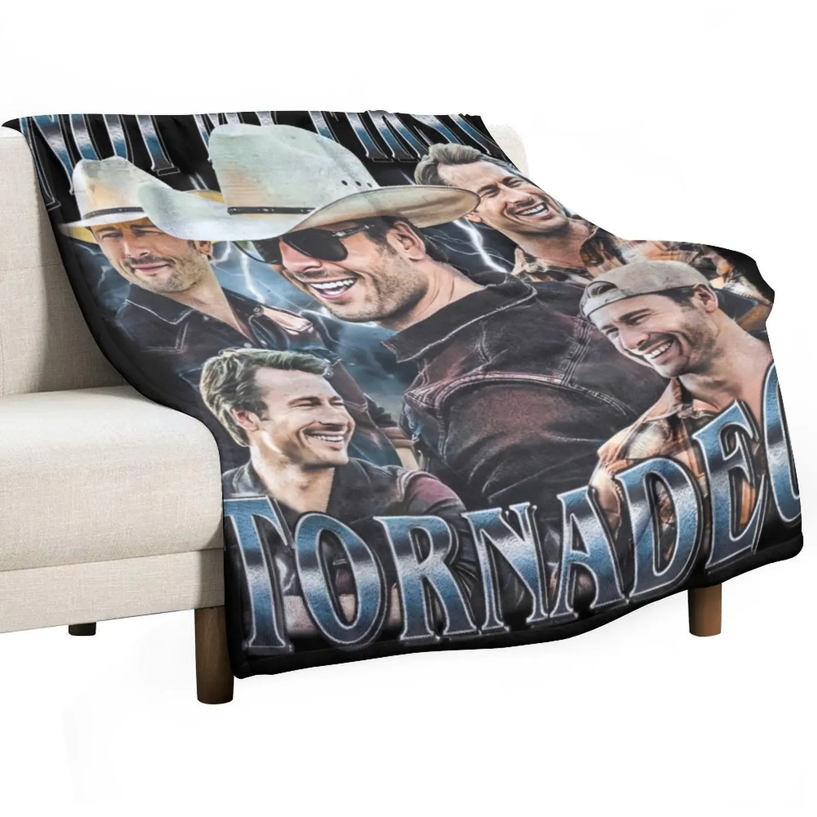 Glen Powell Throw Blanket Flannel warm winter Vintage Soft Beds Furrys Flannel Fabric Blankets