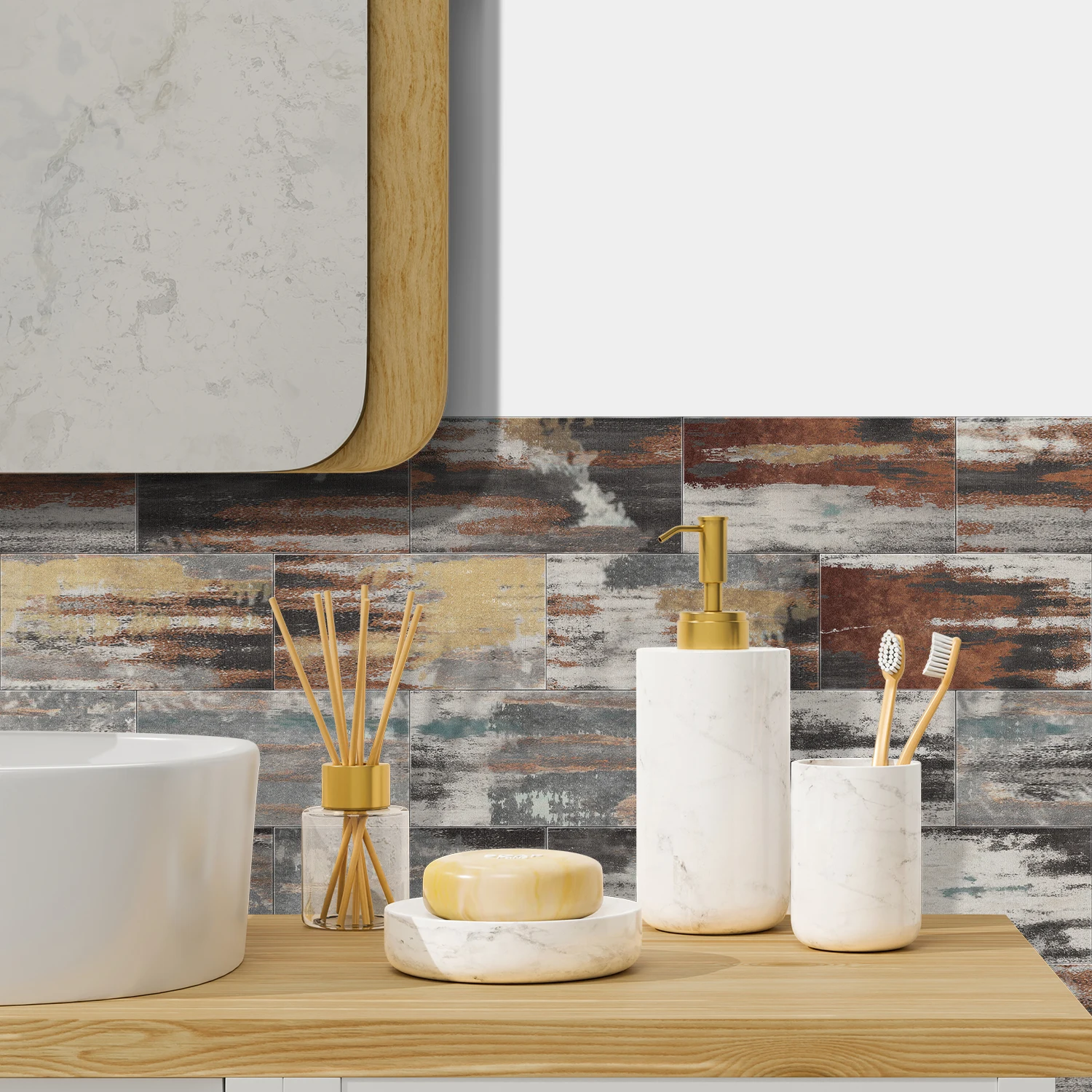16pcs Retro Wood Pattern Peel Stick Foam Wall Sticker Waterproof Self-Adhesive Bathroom Decoration Kitchen Thickened Tile Decals