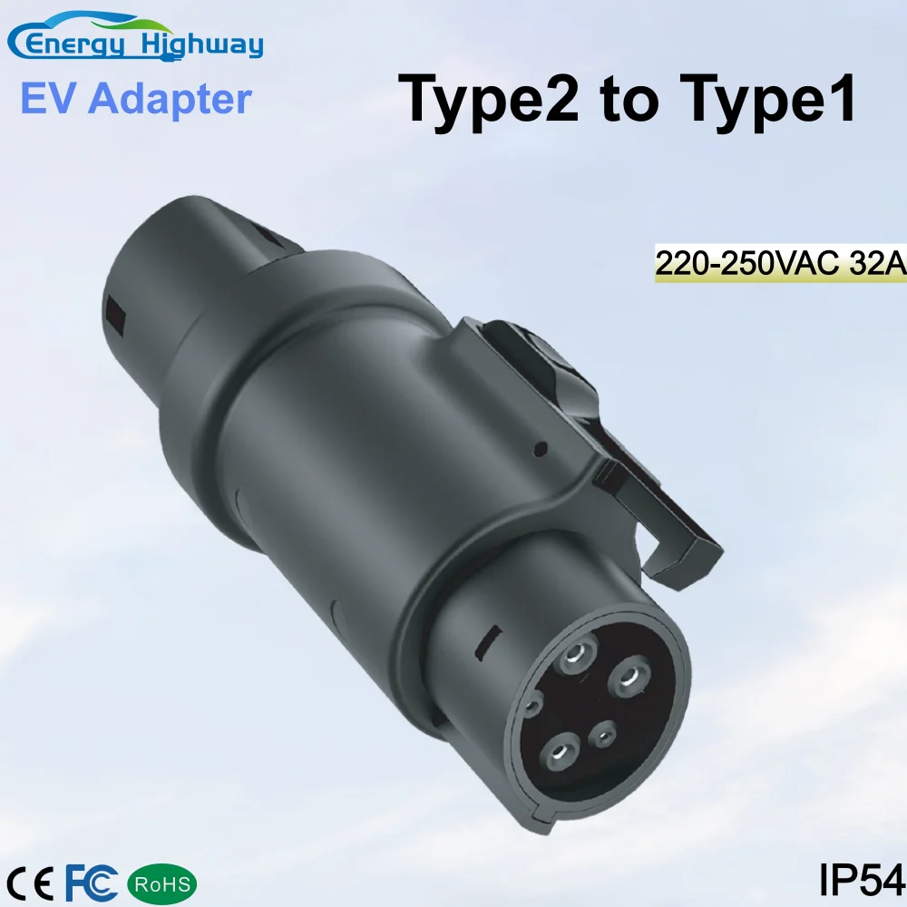 

Адаптер зарядного устройства Type2 в Type1 EV, преобразователь 32A для разъема зарядки электромобиля Type2-Type1