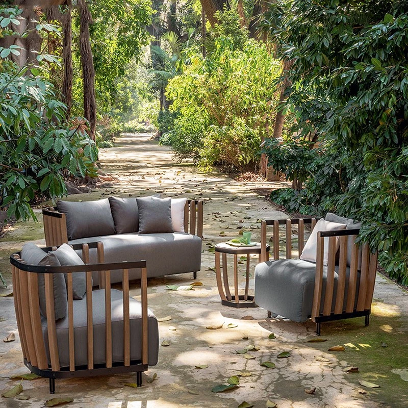 

Nordic teak sofa combination outdoor simple villa outdoor rattan courtyard club hotel model room furniture