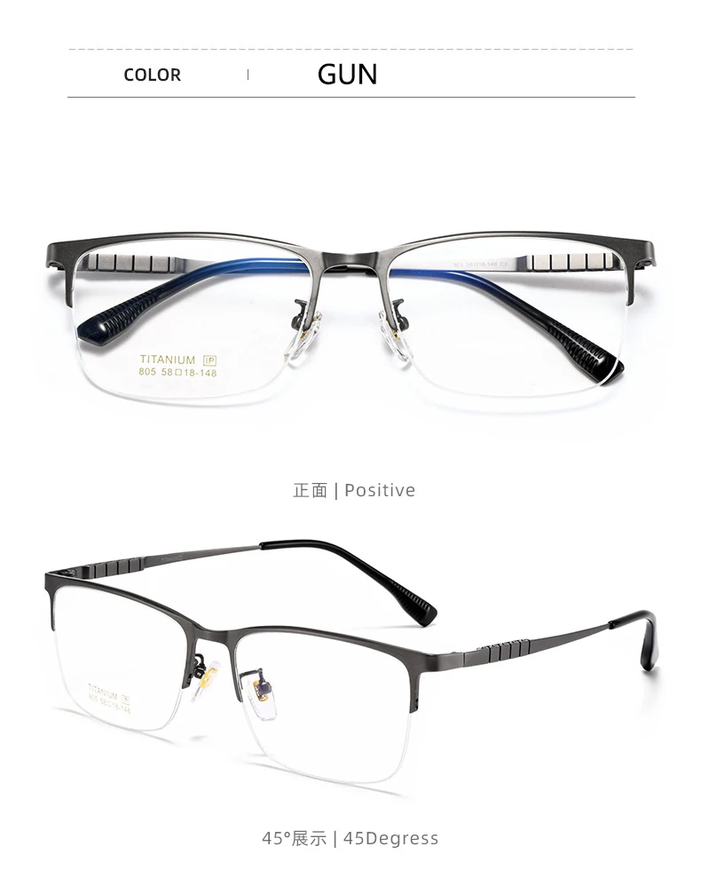 Halbrahmen-Brille, ultraleicht, reines Titan, Brillen, Mode, Business, Luxus, optische Korrektionsrahmen, große Brillen – Detail 10