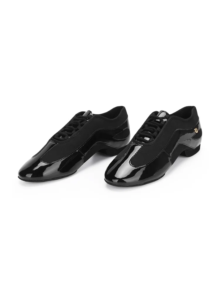 New Version ADSmissfun Elastic Fabric A8003 Men's Black Latin Modern Dual Purpose Teacher Dance Shoes Smooth Leather Upgraded