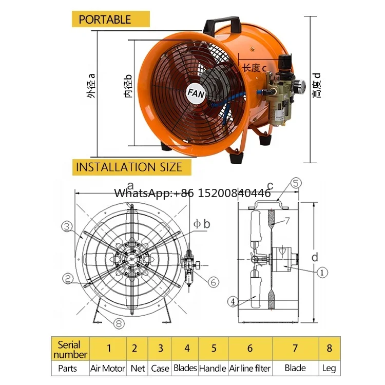 12 Inch Portable Explosion Proof Pneumatic Axial Flow Blower Fan Air Tools 3800m/h Airflow 3500 RPM