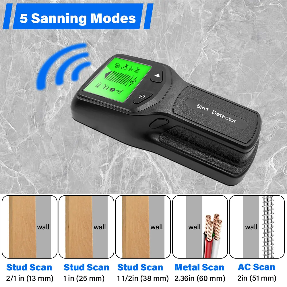 

5 in 1 Stud Detector Wall Wood Scanner Digital Handheld Wall Detector Live AC Wires Cable PVC Water Pipe Metal Finder Scanner