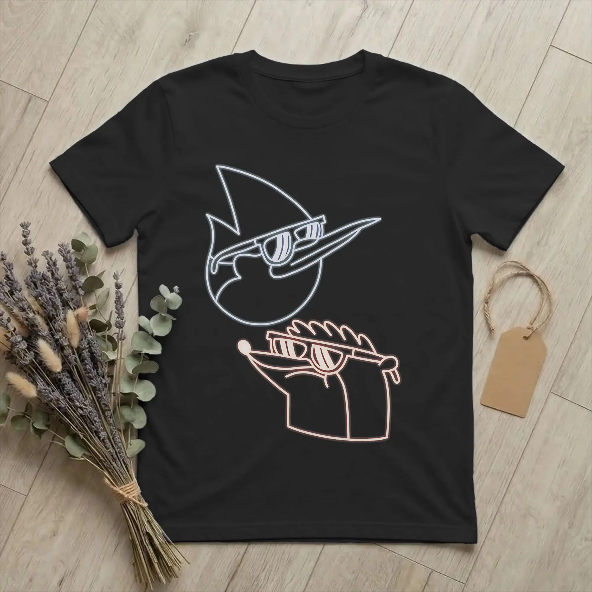 Retro Mordecai and Rigby neon T-Shirt Men's 100%Cotton Short Sleeve Regulars Show  Round Neck Summer Clothes
