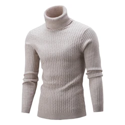 Men's Slim Turtleneck Sweater Autumn Winter Warm  Knitting Pullovers Long Sleeve Rollneck Knitwear Men Slim Fit Tops A50