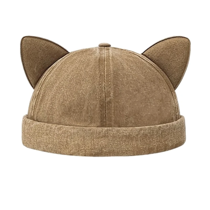 Lovely Cat Ear Decor Beanie Hat without Brim Sunproof Beanie Hat Hot Girls Cap