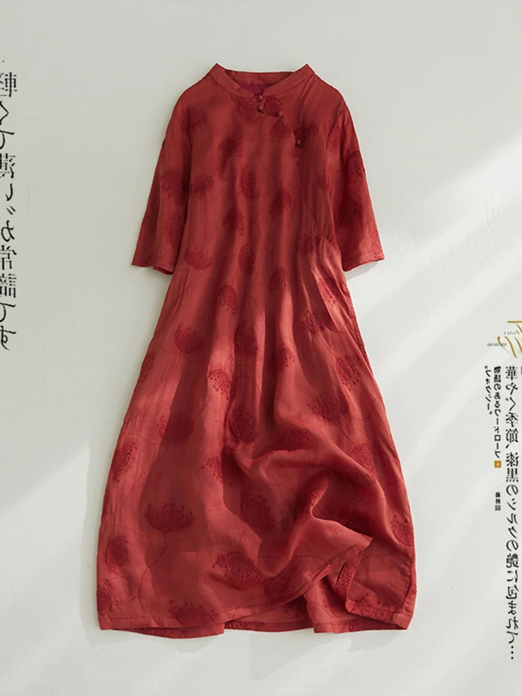 Retro chinesische Sle Seide Svel Dr Sommer große Größe Damen faionable lange A-Linie Rock mit Stehkragen